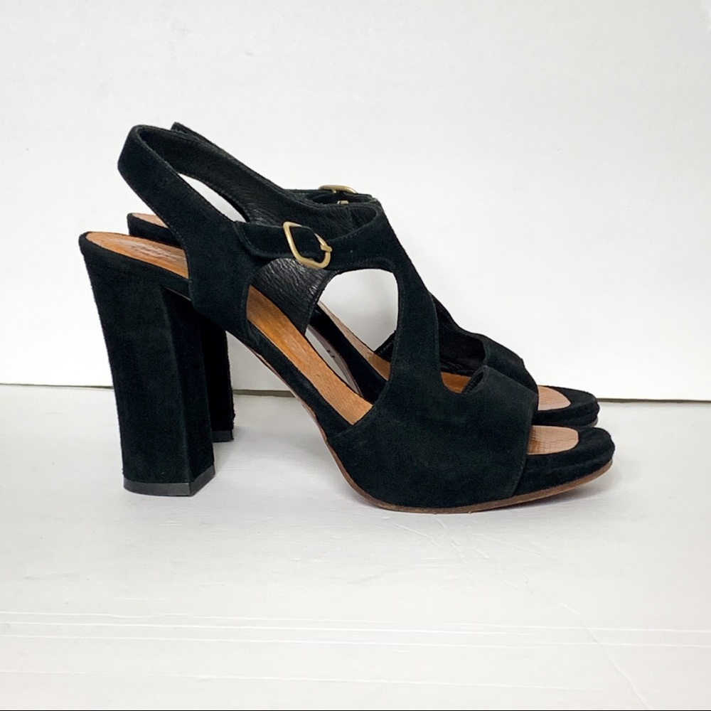 Chie Mihara Black Suede Block Heel Heeled Sandals - Picture 1 of 6